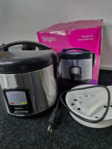 Panela Elétrica de Arroz Elgin 5 Xícaras - 400W - 220V - Aço Inox - Caixa Aberta