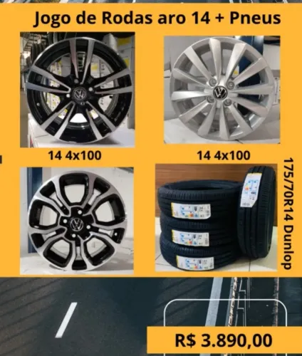 JG Rodas aro 14 4x100 + 175/70R14 Dunlop - R$ 3.890,00
