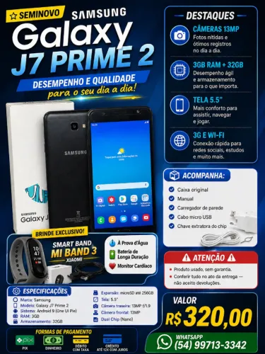 Smartphone Samsung Galaxy J7 Prime 2 + Mi Band 3 (brinde)