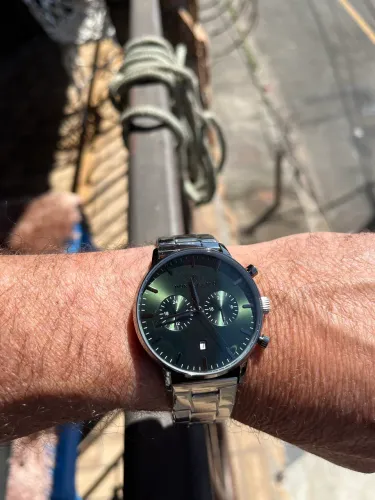 Relógio Monte Carlo Masculino Multi Dual Time Em Aço fundo verde