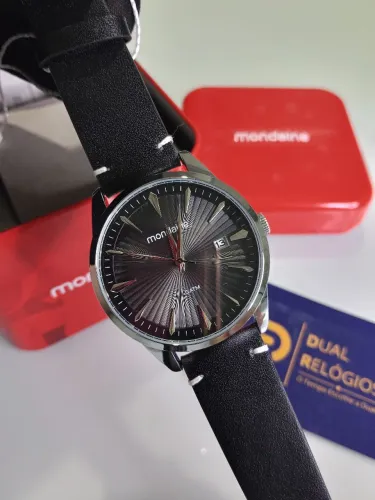 Relógio Mondaine Quartz Degradê Sunray Couro Preto 40mm Ref: 32763G0MVNH1