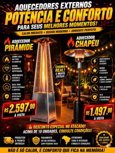 Aquecedor Externo a Gás Premium - Pirâmide e Chapéu (Pronta Entrega)