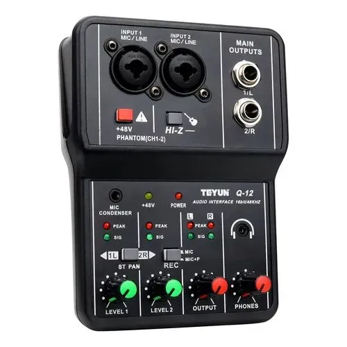 Mesa de som interface Mixer TEYUN 2 canais.