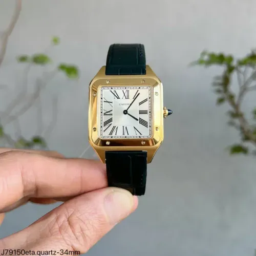 RELOGIO CARTIER SANTOS DUMONT - BISEL DOURADO- PULS. PRETA -ETA S/c