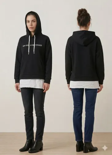 Blusa de Frio Moletom Canguru Feminino Preto com Capuz