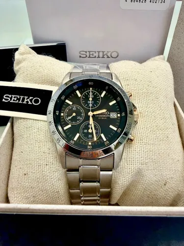 Relógio Seiko SBTQ043 Cronógrafo Japonês Preto Dourado - Novo Lacrado