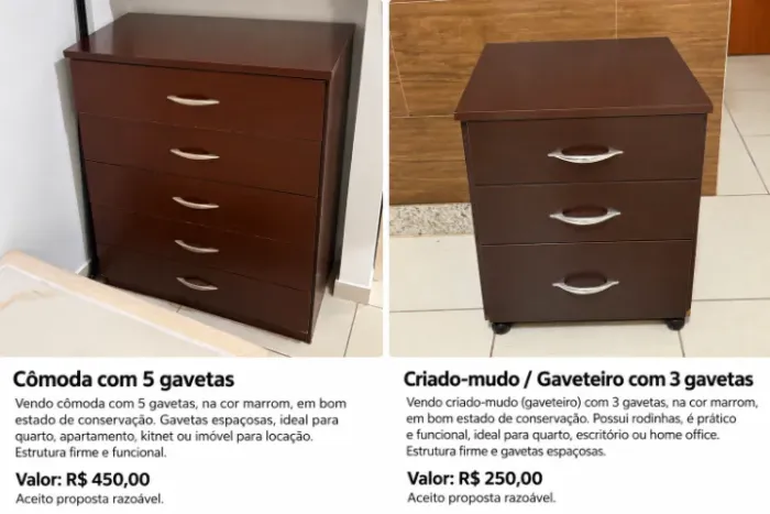 Cômoda com 5 gavetas + gaveteiro com 3 gavetas