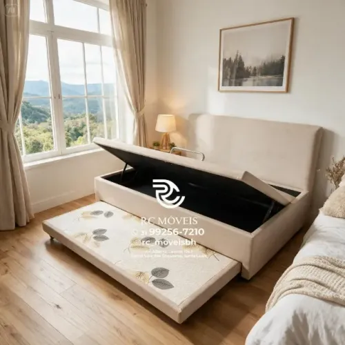 Cama Box Baú Solteiro com Cama Auxiliar 88x1,88 D33 Baú Blindado