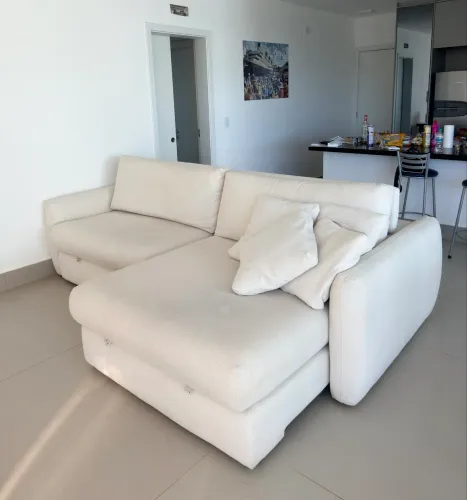 Sofá de Algodão Off White Retrátil