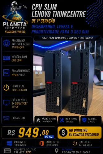 CPU Slim Lenovo core i5 7500 com 8gb de ram DDR4 + NVME 256gb Gen4 ( 3 meses de garantia )