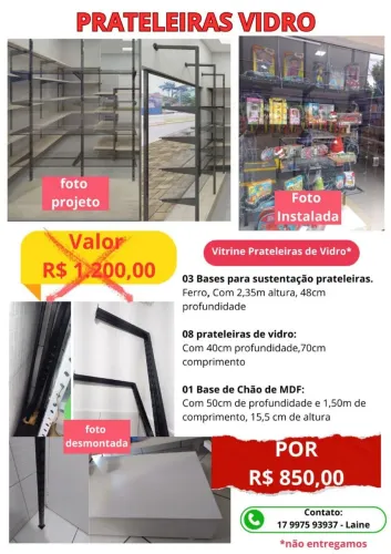 Prateleiras de Vidro para Loja | Vitrine Comercial | Expositor | Estante de Vidro