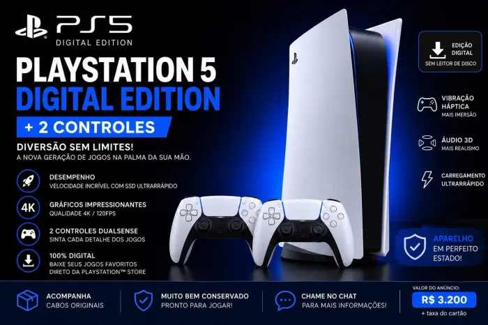 Ps5 versão digital com 2 controles