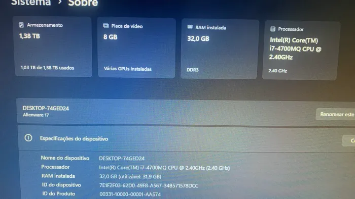 Notebook gamer alienware 17 gtx 980 8g