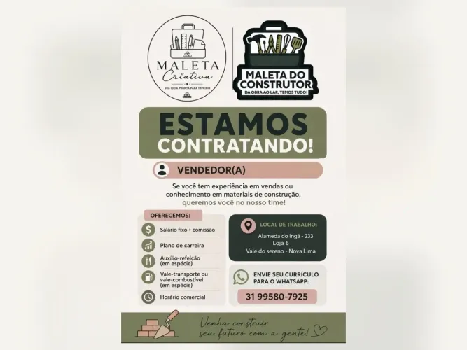 Vaga para Vendedor(a) - Salário Fixo + Comissão e Benefícios