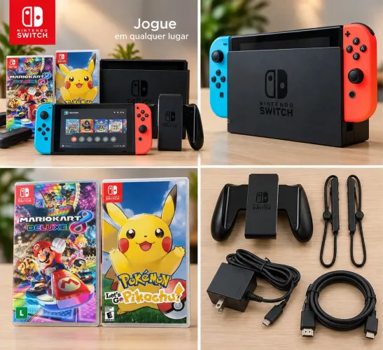 ? NINTENDO SWITCH COMPLETO + 2 JOGOS ORIGINAIS