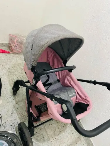 Carrinho de Bebê Cosco Rosa e Cinza