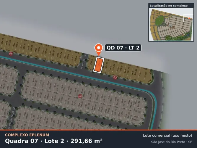 Lote comercial 291,66 m² no Eparque Mirage  Complexo Eplenum, Zona Sul