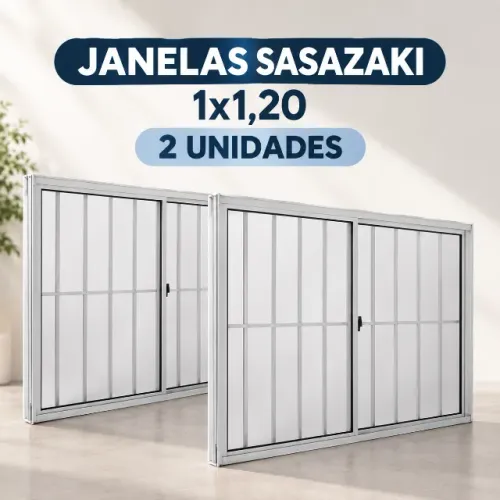 2 Janelas de alumínio da Marca ALUMIFORTE com grade 1,00 x 1,20 estilo Sasazaki.