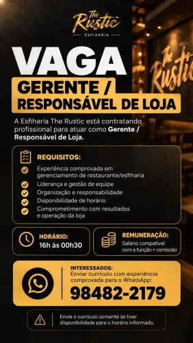 VAGA PARA GERENCIA DE ESFIHARIA