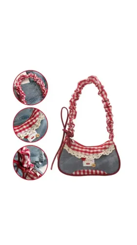 bolsa de alça xadrez nova | y2k coquette alternativa kawaii harajaku
