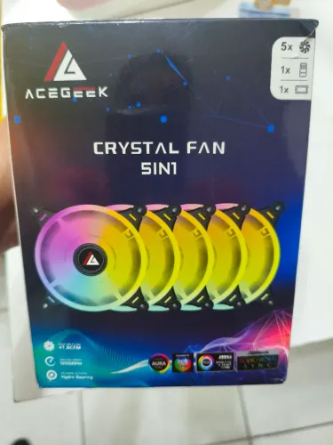 Kit Cooler, Fan para Pc, Ventoinha Acegeek Crystal, 5x120mm, ARGB, Preto, AG-CRYSTAL5X1-BK