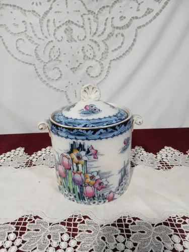 Antigo Pote Ingles de Faiança Burslem detalhes de flores