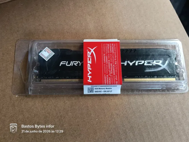 Memória Fury Hyperx 8gb DDR3 pc3-1600MHZ