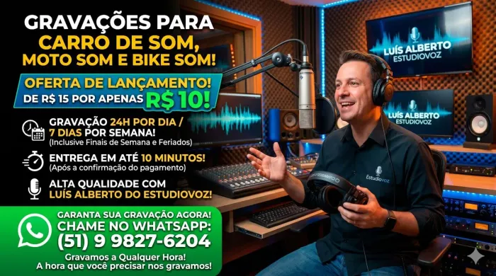 Gravação propaganda / Locutor Gravação / Gravação para carro de som, moto som, bike som