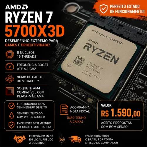 Ryzen 7 5700X3D AM4 - 8C/16T | Excelente Estado | Nota Fiscal
