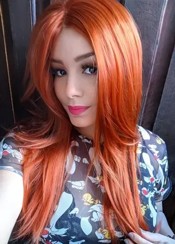 Peruca front lace wig Humanizada Ruiva repartição livre U-part 4x4