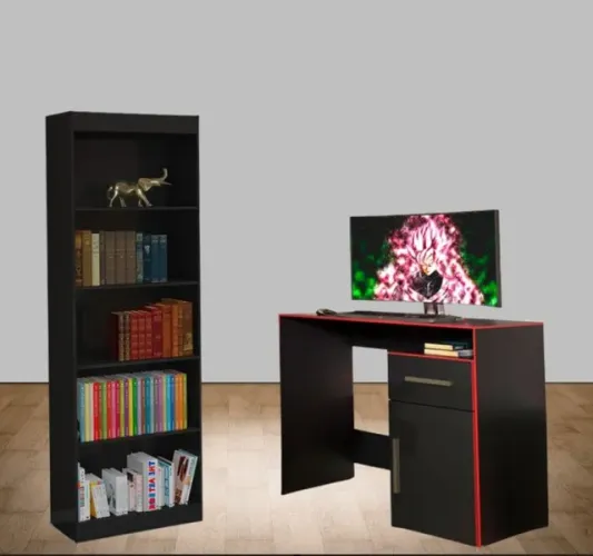Sala escritório mesa office e livreiro 