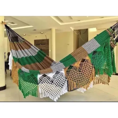 rede de descanso casal - verde/caramelo/branco