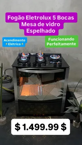 Fogão Eletrolux 5 bocas com tampo de vidro espelhado