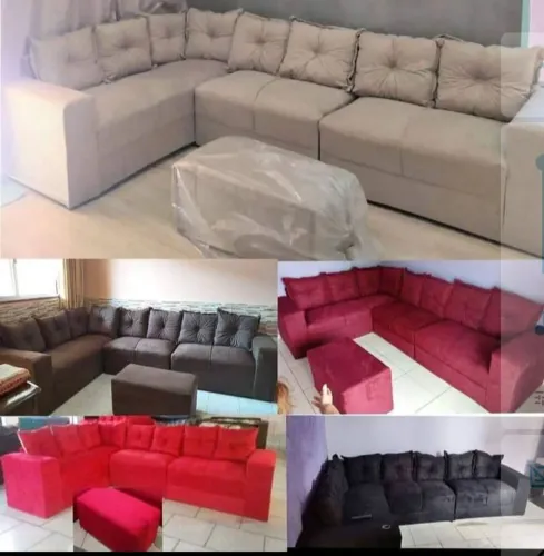 Sofá de canto 7 lugares + puff grande várias cores / pague na entrega 