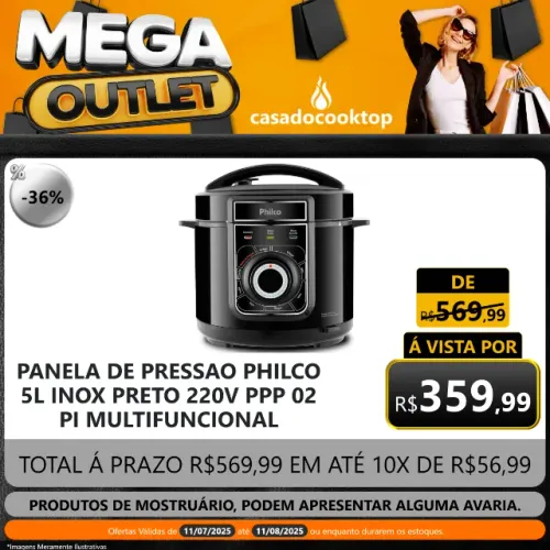 Panela De Pressao Philco 5L Inox Preto 220V Ppp 02 Pi Multifuncional