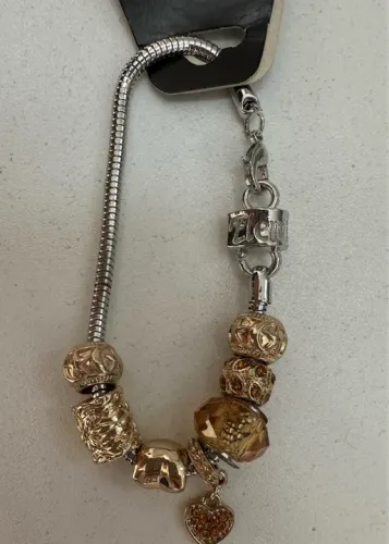 Pulseira folhada de Prata com Pingentes Dourados