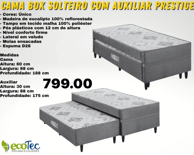 Cama Box Solteiro com Auxiliar Prestige molas ensacadas ENTREGA HOJE !!!