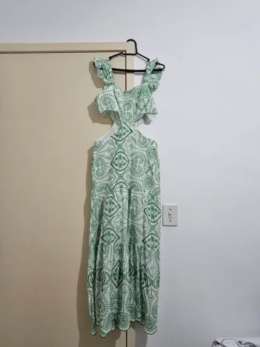 Vestido Longo Floral Verde Bordado NOVO