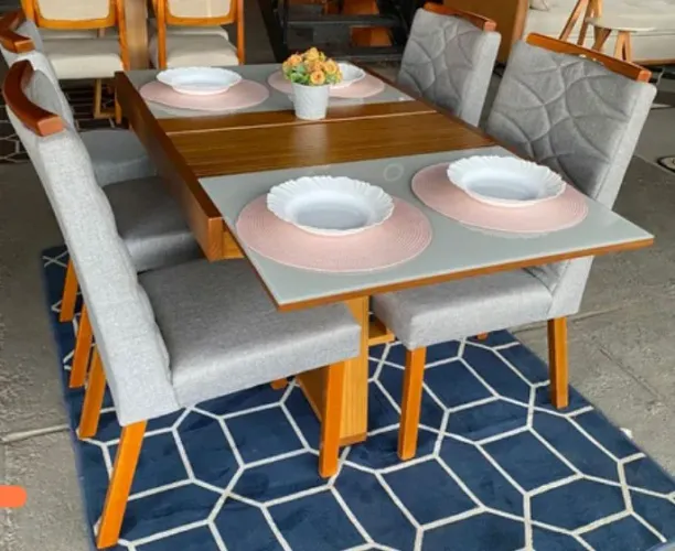 Mesa de jantar Califórnia com 4 cadeiras linho 
