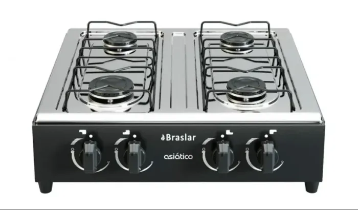 Fogão Portátil 4 Bocas Braslar Asiático Com Mesa Inox-FAZEMOS ENTREGA!