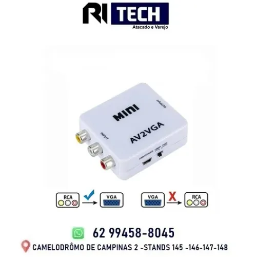Adaptador Conversor Entrada Rca Av Para Saída Vga Áudio Vídeo 1080p Av2vga