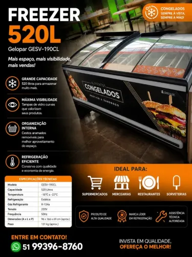 Freezer Gelopar GESV-190CL com 520L