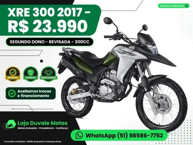 Honda Xre 300! Ano 2017! Linda Moto Financiamos e Aceitamos Trocas!