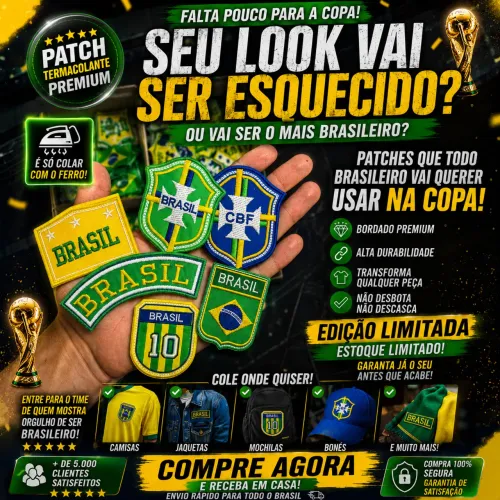 Patches Seleção Brasileira Brasil Copa do Mundo Bordado Personalizado
