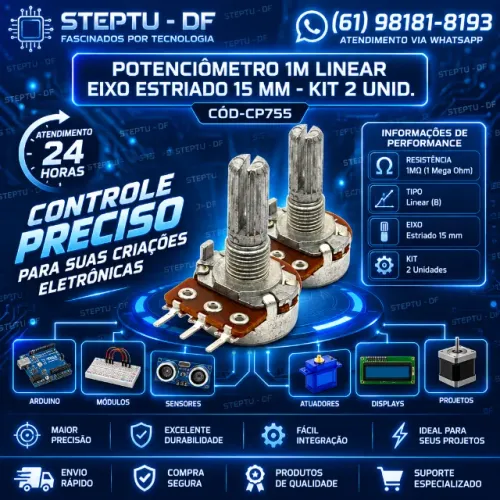 Potenciômetro 1MKIT 2 Unidades Linear Eixo Estriado 15 Mm Arduino COD-CP755