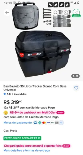 Baú completo com bagageiro para cg 160