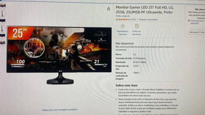 Monitor Gamer LED 25 Full HD, LG, 2558, 25UM58-PF Ultrawide, Preto