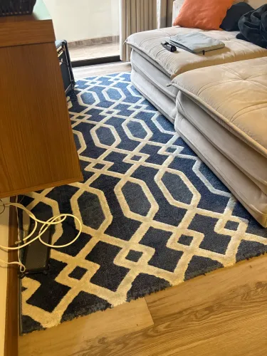 Tapete Geometrico Azul e Branco para Sala 230 x 160