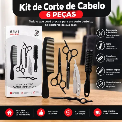 Kit de Corte de Cabelo Profissional 6 em 1 - Oásis Market (Novo)