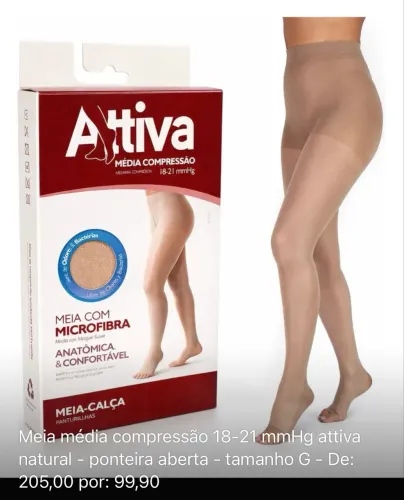 Meia média compressão 18-21 mmHg attiva natural - ponteira aberta - tamanho G